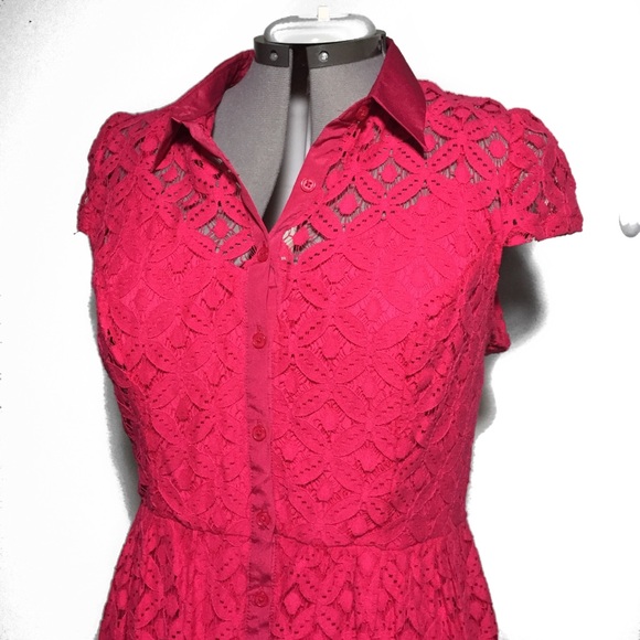 Maurices Pink Lace Cap Sleeve Shirt Dress Jr 13/14 - Picture 3 of 7